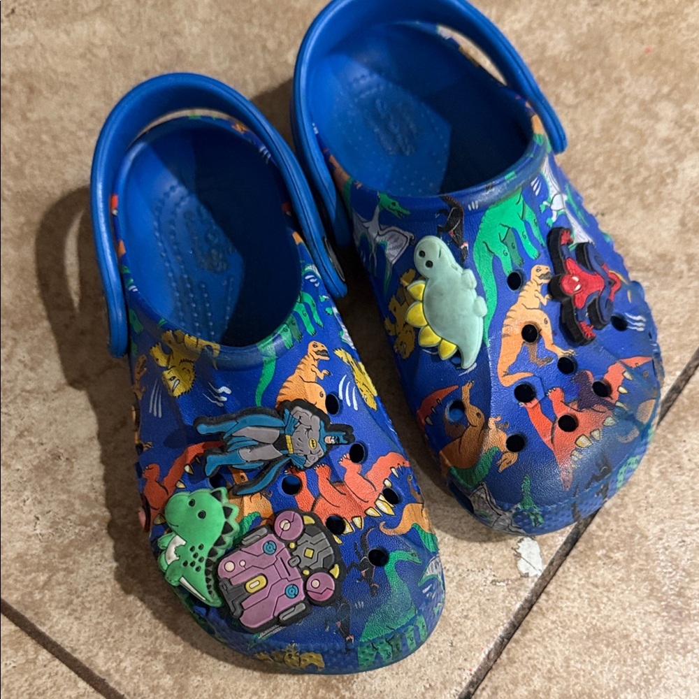 CROCS Kids Blue Dinosaur Slippers